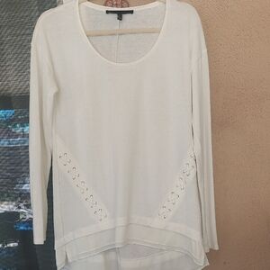 White House Black Market Cream Asymmetrical Long Sleeve Blouse